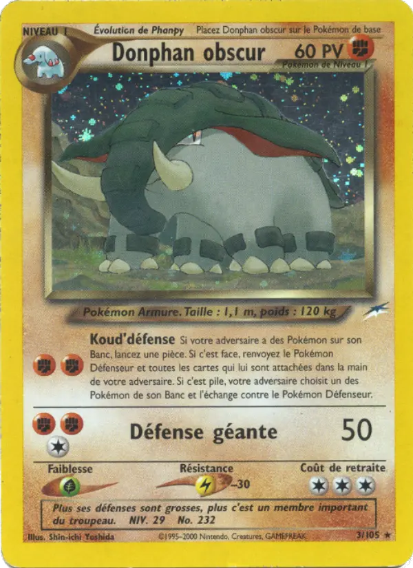 Donphan obscur – carte Pokémon TCG Rare n°3