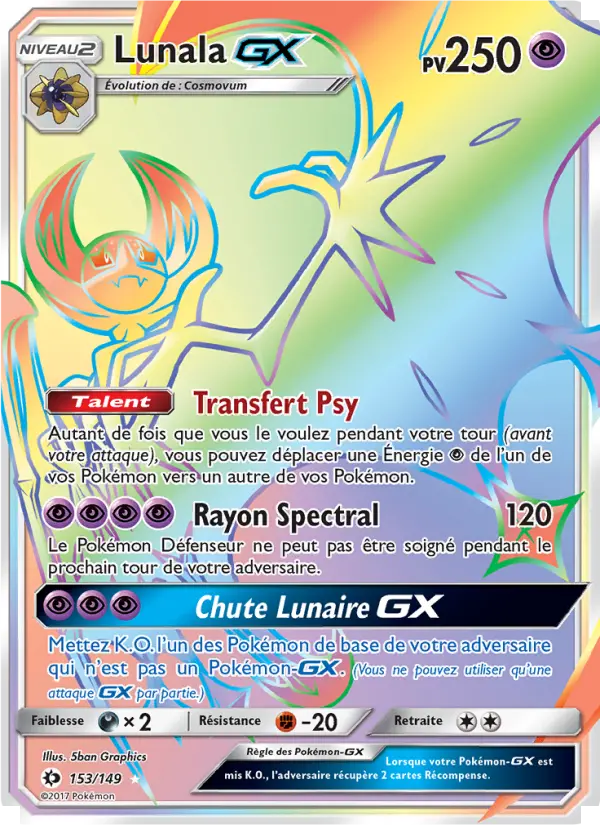 Lunala GX – carte Pokémon TCG Magnifique rare n°153