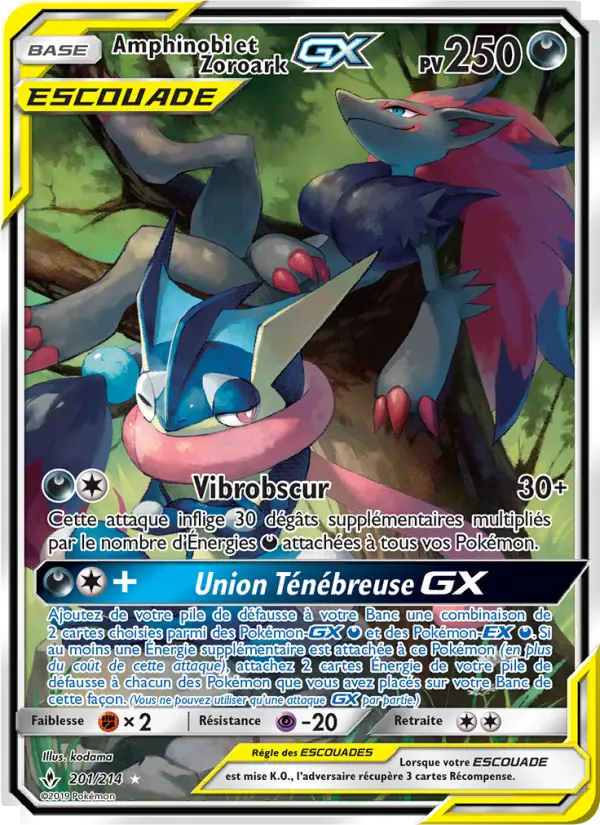 Amphinobi et Zoroark GX – carte Pokémon TCG Ultra Rare n°201