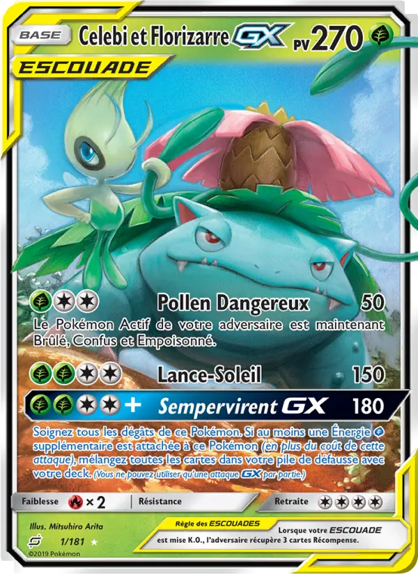 Celebi et Florizarre GX – carte Pokémon TCG Ultra Rare n°1