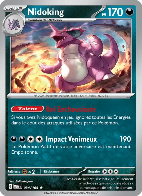 Nidoking – carte Pokémon TCG Rare n°034