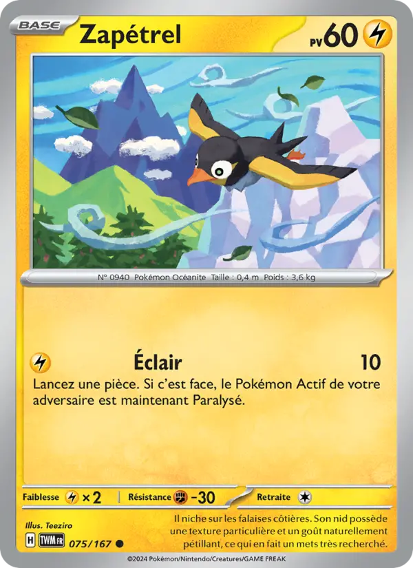 Zapétrel – carte Pokémon TCG Commune n°075