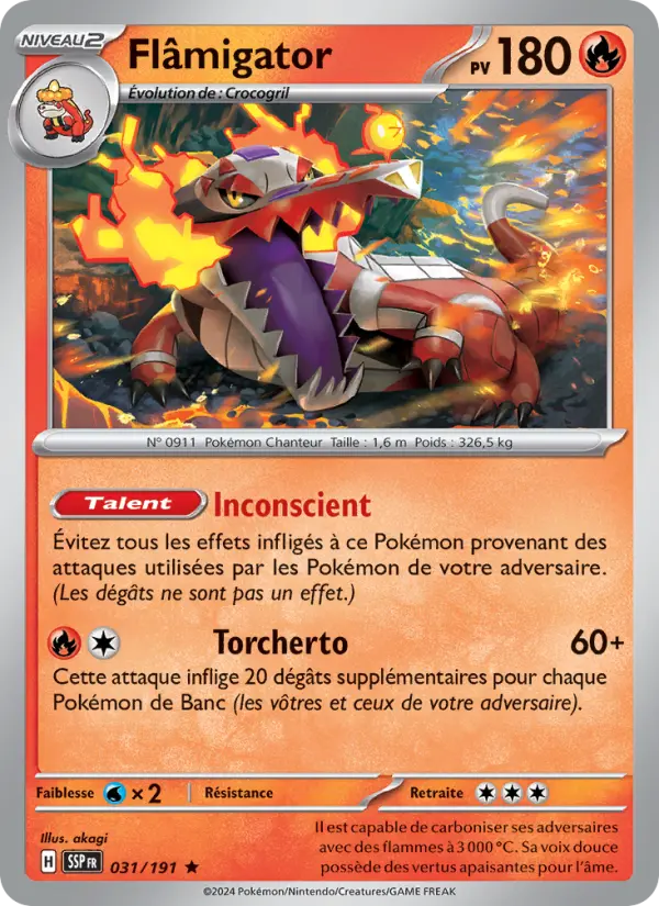 Flâmigator – carte Pokémon TCG Rare n°031