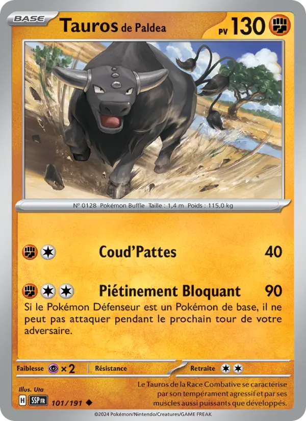 Tauros de Paldea – carte Pokémon TCG Peu Commune n°101
